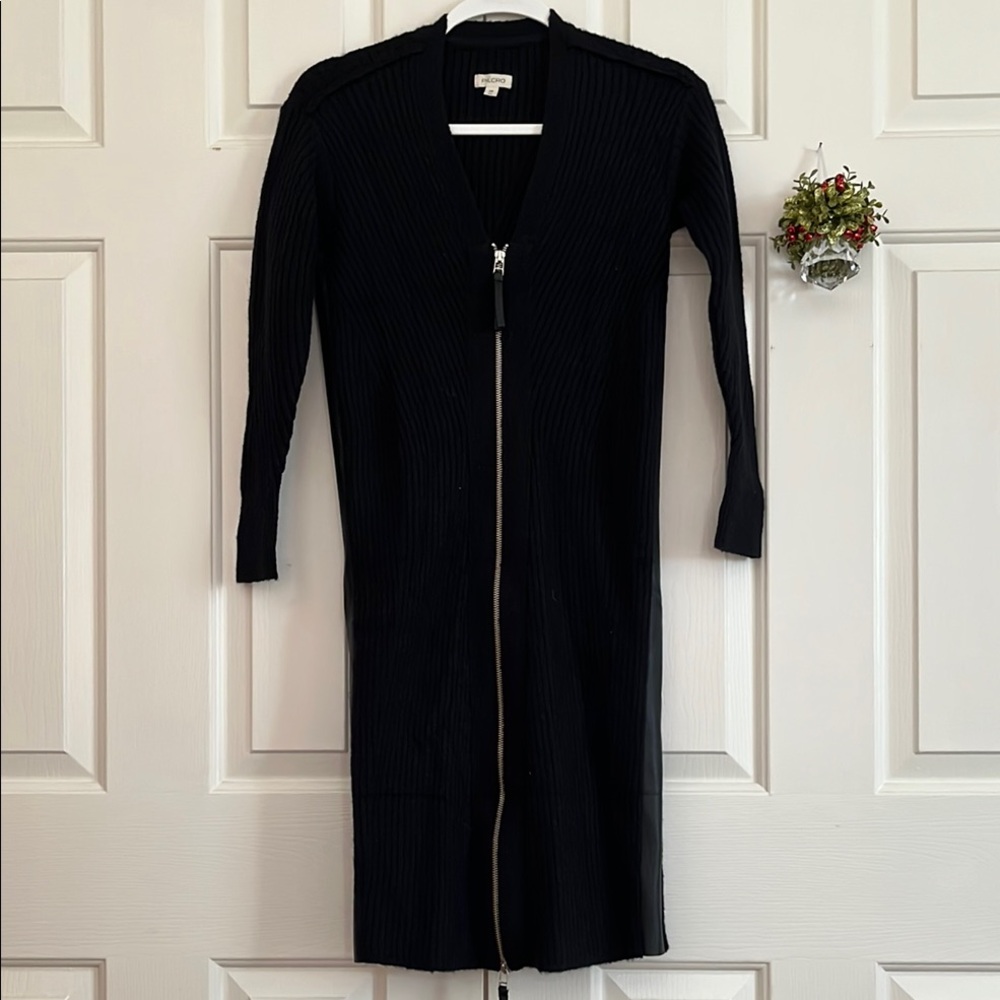 Pilcro Black Ribbed Zip-Up Cardigan